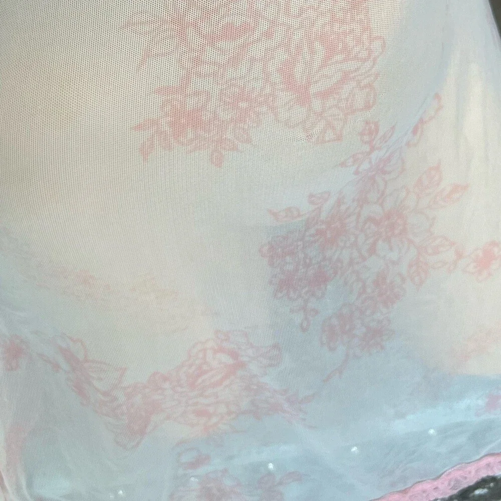 Nightgown dress mesh pink floral frilly lace bottom tie up milkmaid y2k 90s